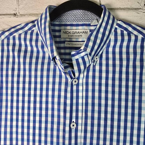 NICK GRAHAM EVERYWHERE BUTTON DOWN BLUE AND WHITE WITH CONTRAST COLLAR&CUFF L - Picture 5 of 6